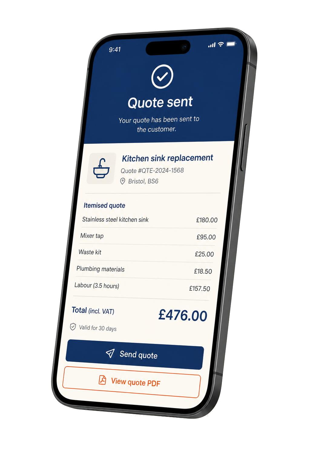 A ServicePay quote being sent to a customer from a phone